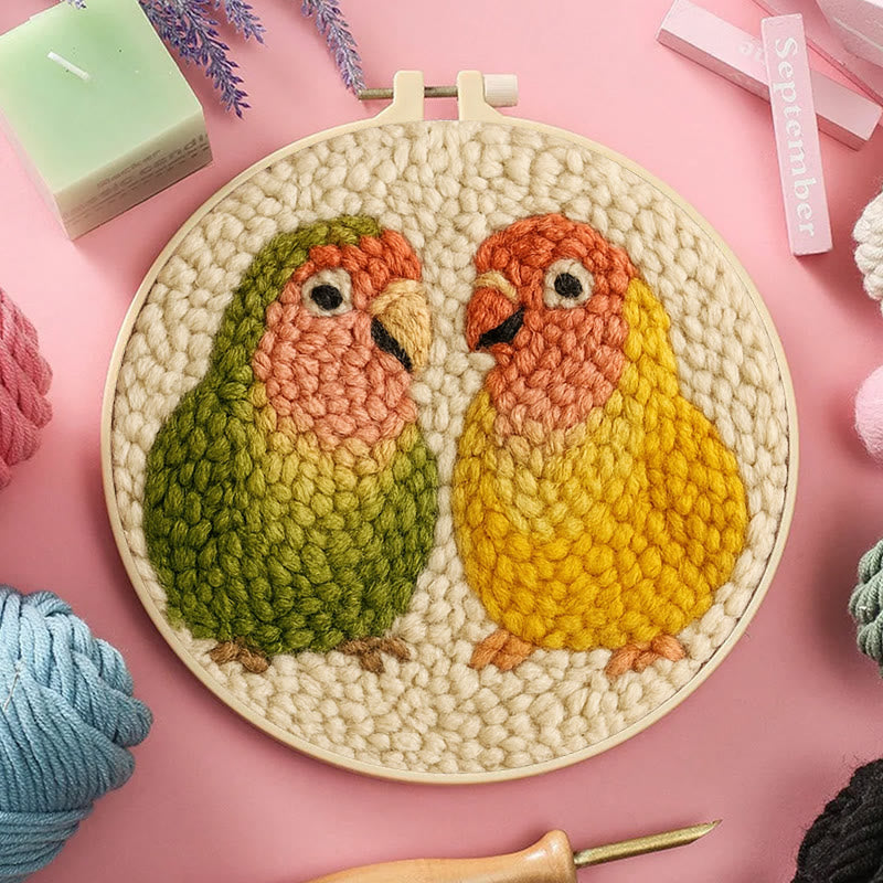 Shy Parrots Punch Needle Kit - Spring Bird Craft |  Beginner Friendly Needlework - image 3