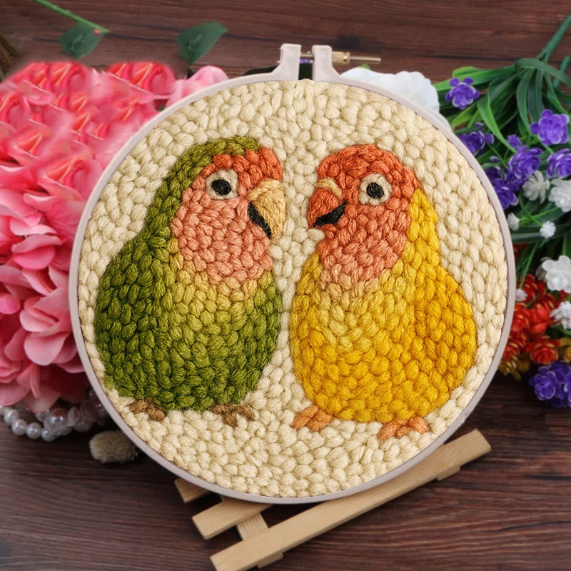 Shy Parrots Punch Needle Kit - Spring Bird Craft |  Beginner Friendly Needlework - image 1