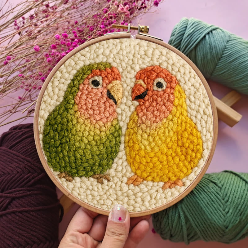 Shy Parrots Punch Needle Kit - Spring Bird Craft |  Beginner Friendly Needlework - image 2