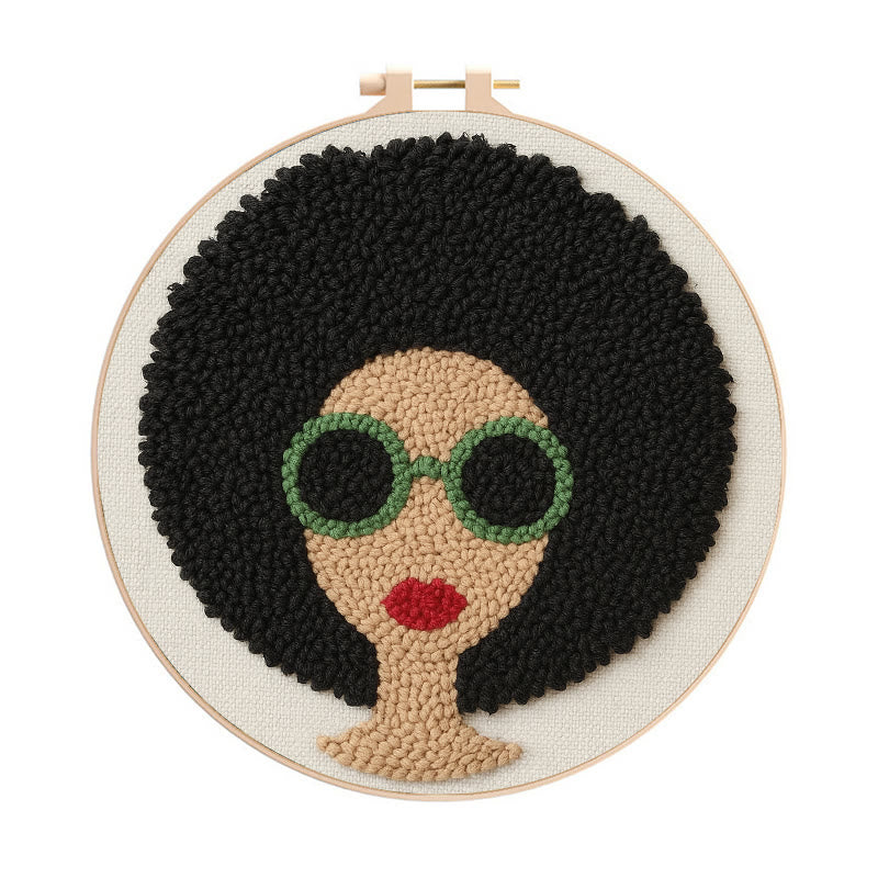 Fashionable Woman Punch Needle Kit - Needle Craft  For Beginners | Diy Wall Hanging - 20cm*20cm - image 0