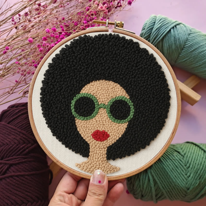 Fashionable Woman Punch Needle Kit - Needle Craft  For Beginners | Diy Wall Hanging - image 3