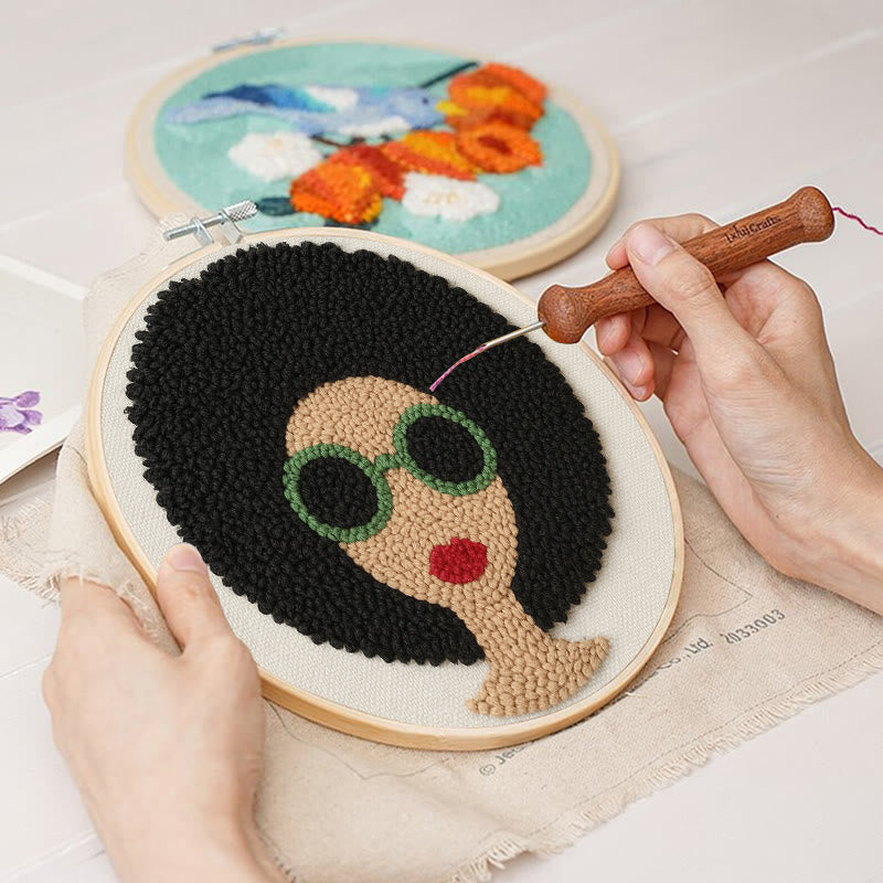 Fashionable Woman Punch Needle Kit - Needle Craft  For Beginners | Diy Wall Hanging - image 7