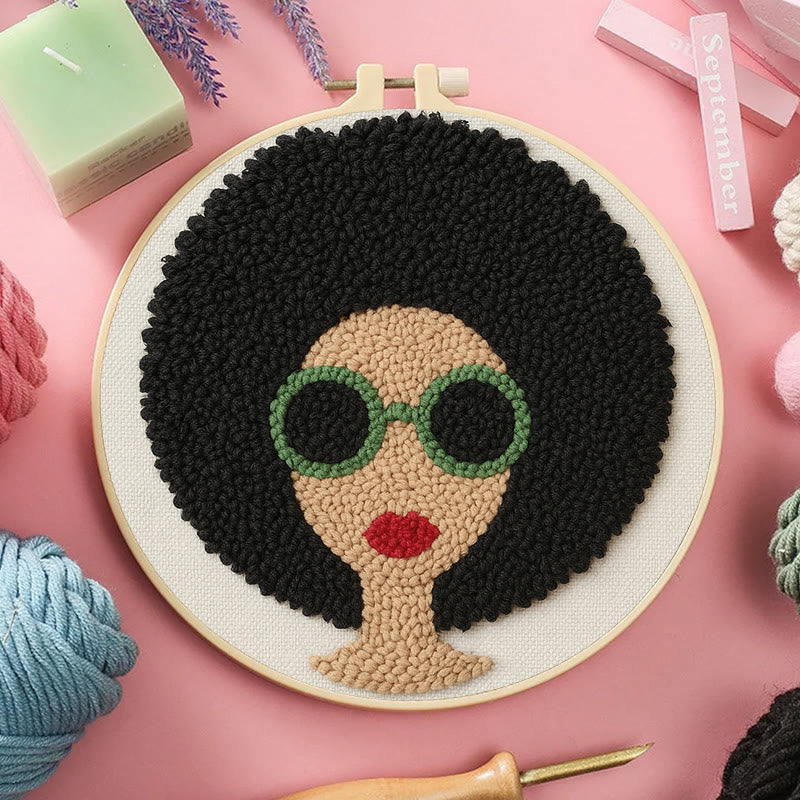 Fashionable Woman Punch Needle Kit - Needle Craft  For Beginners | Diy Wall Hanging - image 5