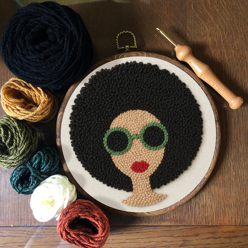 Fashionable Woman Punch Needle Kit - Needle Craft  For Beginners | Diy Wall Hanging - image 1