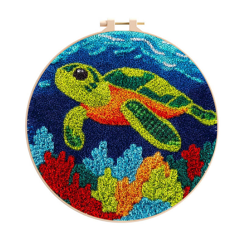Sea Turtle Punch Needle Kit - Diy Starter Needlepoint | Handmade Decorative Gift - 20cm*20cm - image 0