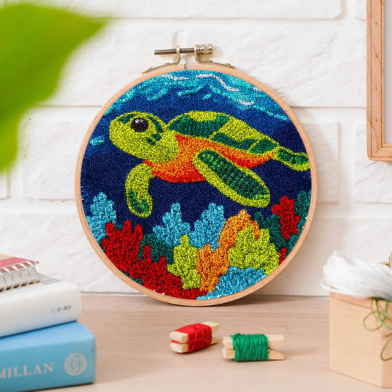 Sea Turtle Punch Needle Kit - Diy Starter Needlepoint | Handmade Decorative Gift - image 1