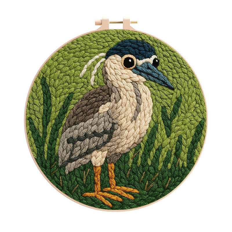 Blue Heron Punch Needle Kit - Bird Yarn Artwork | Handicraft Set For Home Ornament - 20cm*20cm - image 0