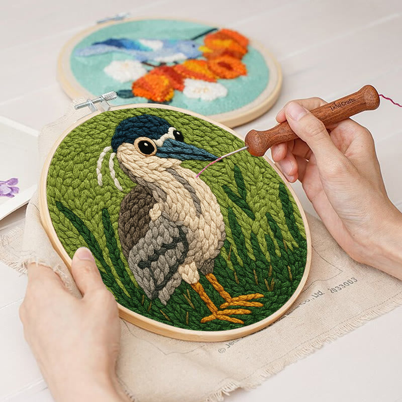 Blue Heron Punch Needle Kit - Bird Yarn Artwork | Handicraft Set For Home Ornament - image 8