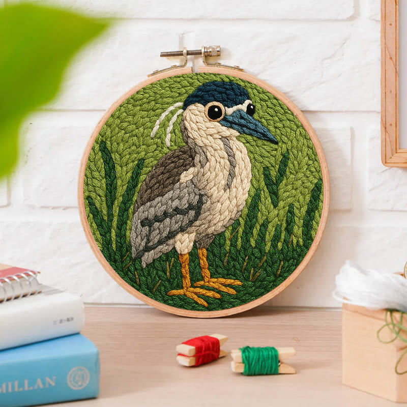 Blue Heron Punch Needle Kit - Bird Yarn Artwork | Handicraft Set For Home Ornament - image 6