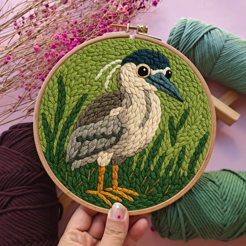 Blue Heron Punch Needle Kit - Bird Yarn Artwork | Handicraft Set For Home Ornament - image 4