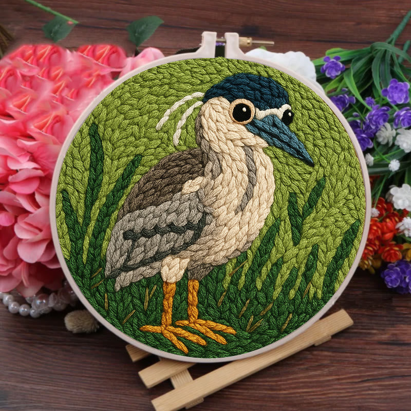Blue Heron Punch Needle Kit - Bird Yarn Artwork | Handicraft Set For Home Ornament - image 2