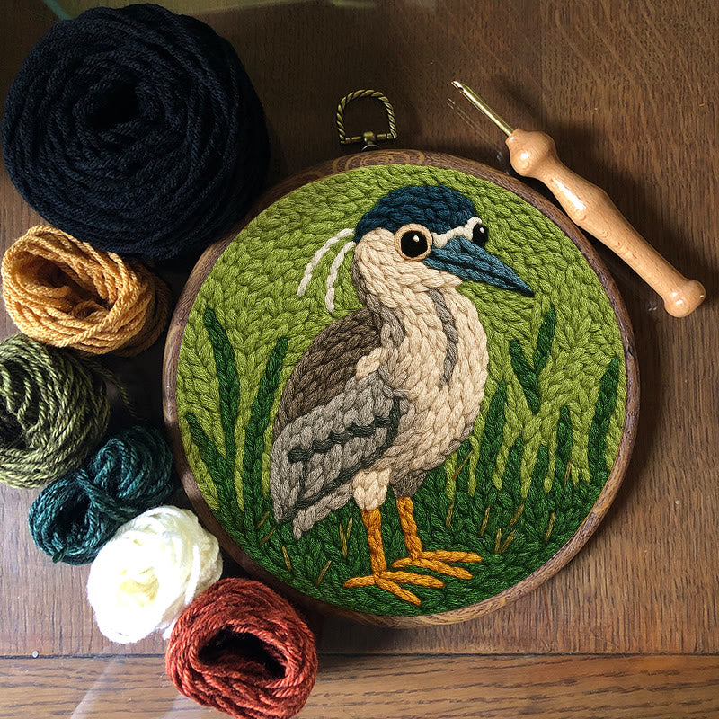 Blue Heron Punch Needle Kit - Bird Yarn Artwork | Handicraft Set For Home Ornament - image 1