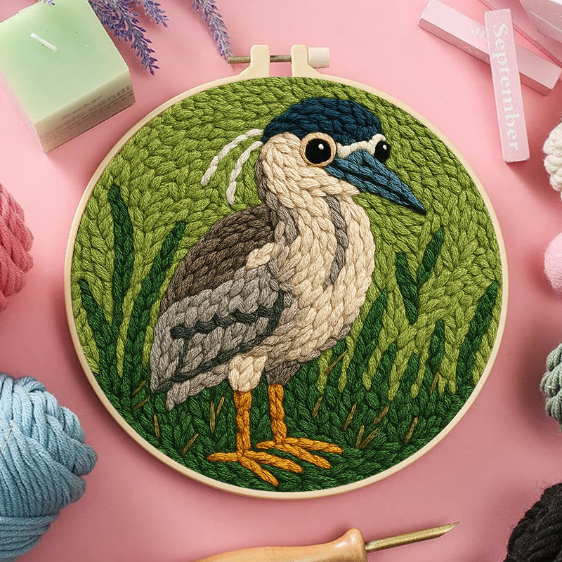 Blue Heron Punch Needle Kit - Bird Yarn Artwork | Handicraft Set For Home Ornament - image 5