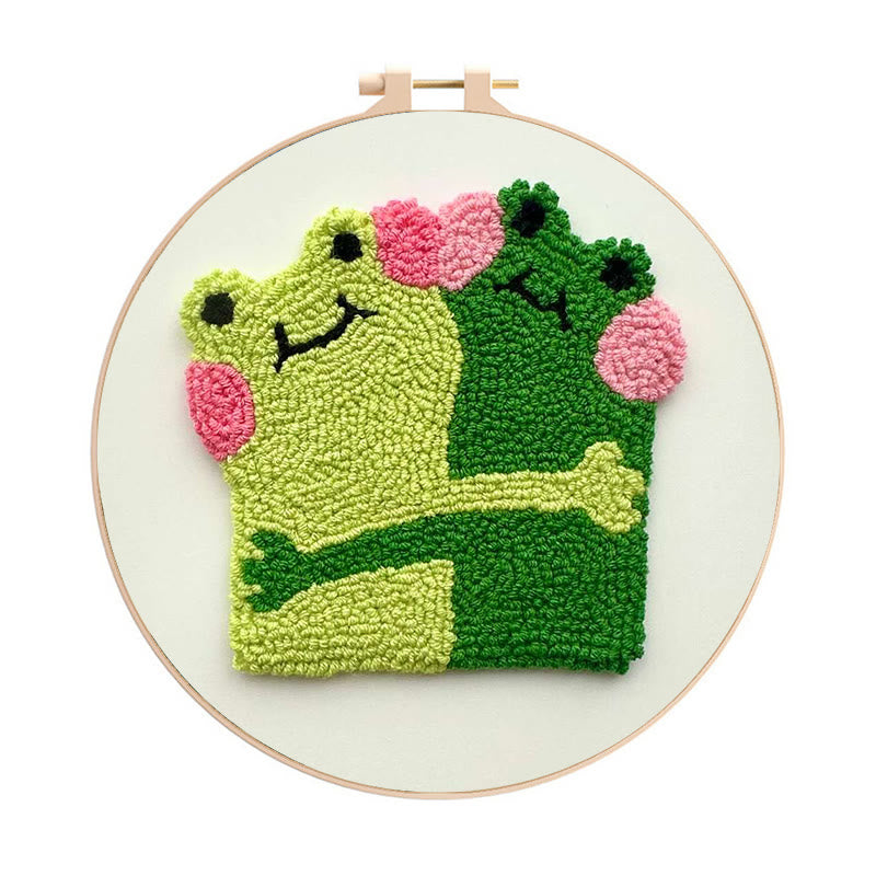 Hugging Frogs Punch Needle Kit - Creative Gift For Friend | Diy Coasters For Lovers - 20cm*20cm - image 0
