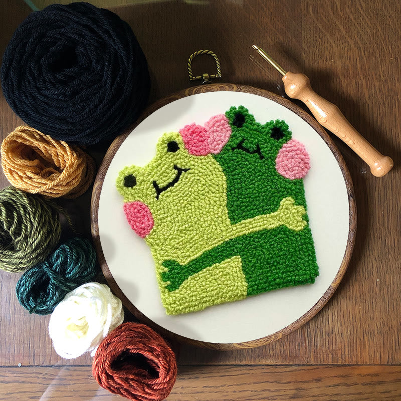 Hugging Frogs Punch Needle Kit - Creative Gift For Friend | Diy Coasters For Lovers - image 1