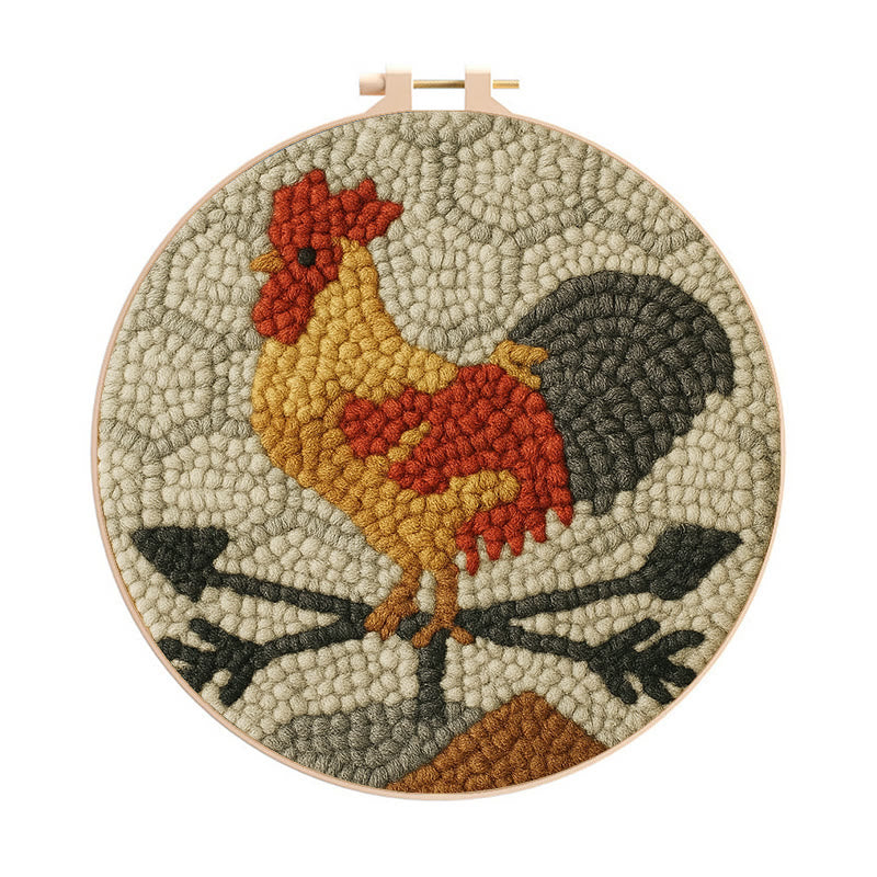  Dawn Rooster Punch Needle Kit - Animal Stitching Artwork | Easy Craft For Adults And Children  - 20cm*20cm - image 0