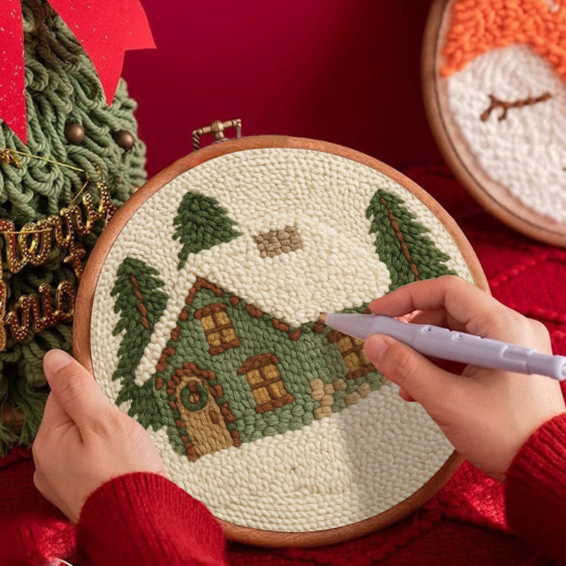  Snowy Forest Punch Needle Kit - Christmas Winter Handicraft | House Scenery For Room Decor - image 1
