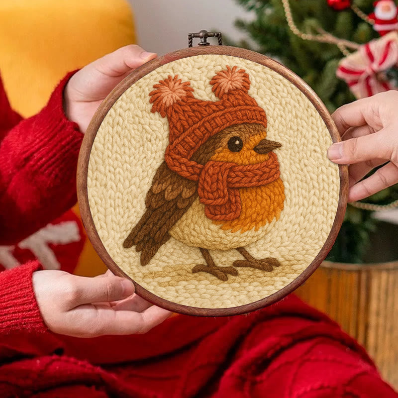 Cute Robin Punch Needle Kit - Handmade Bird Needlework | Diy Yarn Art Craft - image 1