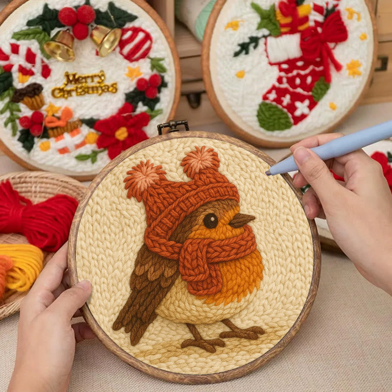 Cute Robin Punch Needle Kit - Handmade Bird Needlework | Diy Yarn Art Craft - image 5