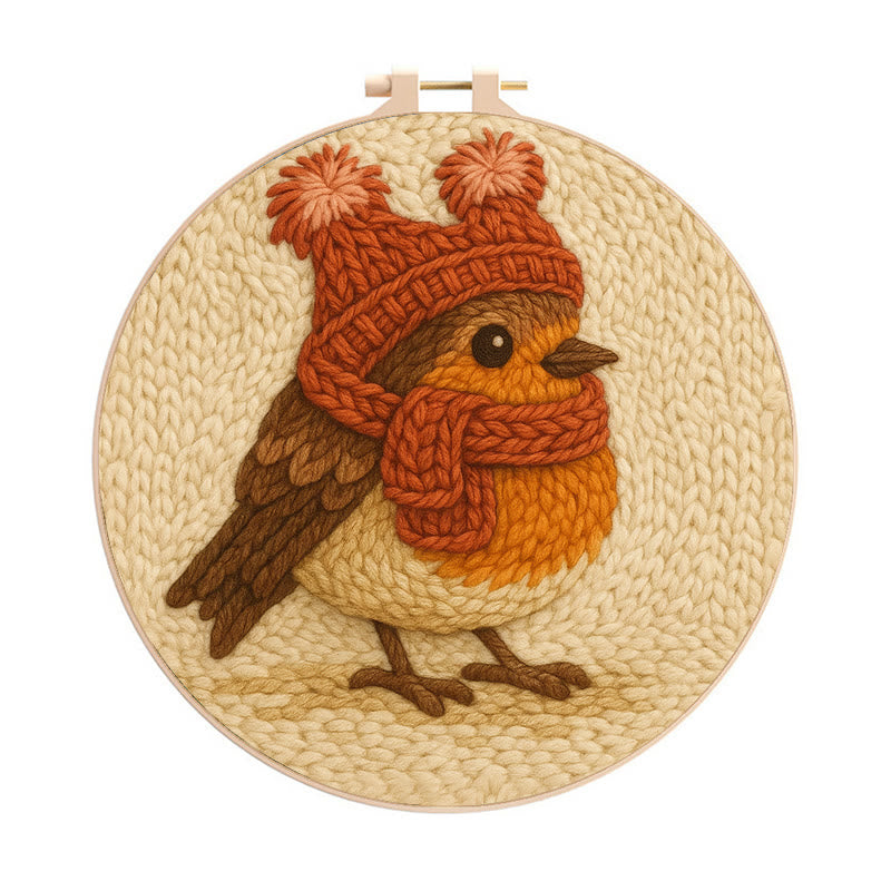 Cute Robin Punch Needle Kit - Handmade Bird Needlework | Diy Yarn Art Craft - 20cm*20cm - image 0