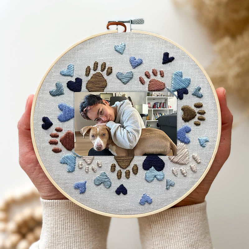 Rubbyoo Embroidery Photo Frame Kit - Adorable Paw Print | Memorable Handmade Craft | Diy Needle Artwork  - image 2