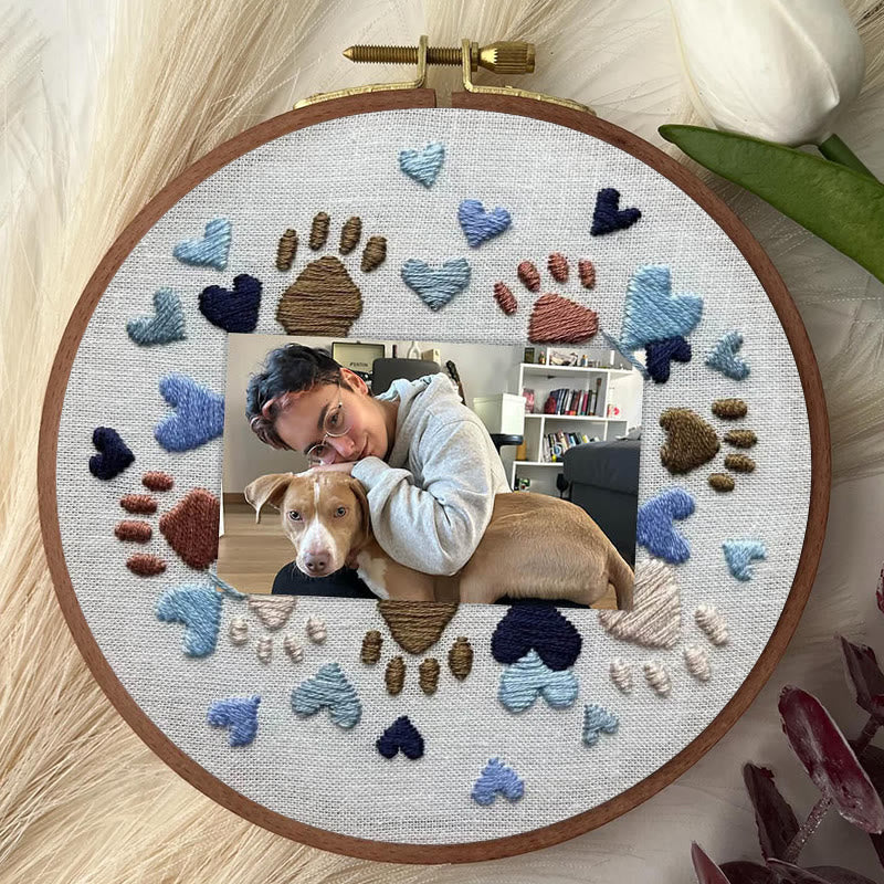 Rubbyoo Embroidery Photo Frame Kit - Adorable Paw Print | Memorable Handmade Craft | Diy Needle Artwork  - image 3