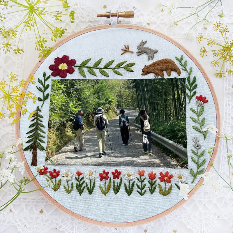 Rubbyoo Embroidery Photo Frame Kit - Floral Mountain Path | Personalized Handicraft | Unique Photo Memory  - image 1