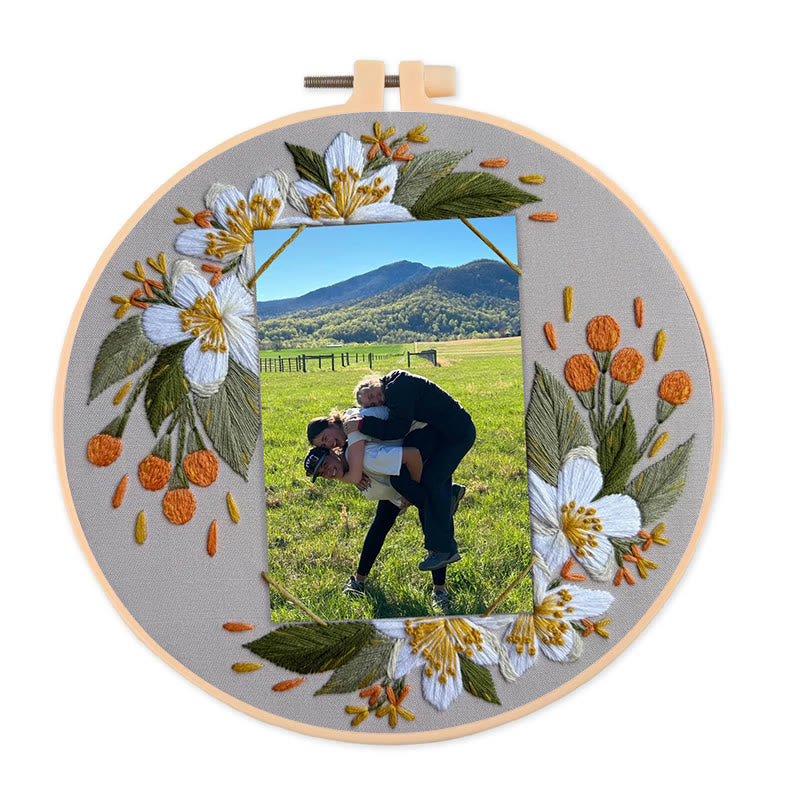 Rubbyoo Embroidery Photo Frame Kit - Beautiful White Flower | Handmade Anniversary Gift | Diy Picture Holder - 25*25cm - image 0