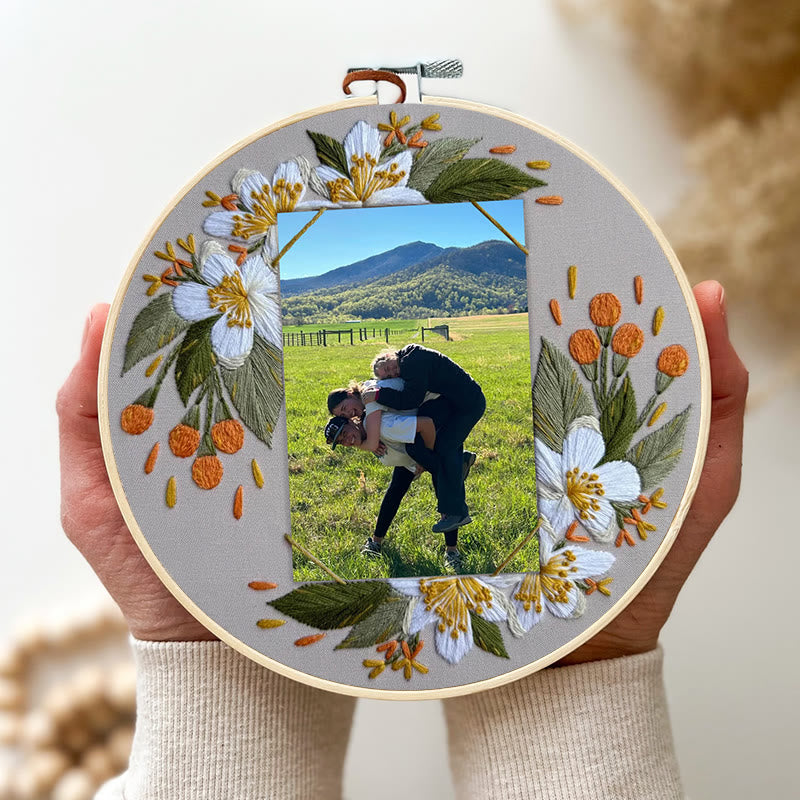 Rubbyoo Embroidery Photo Frame Kit - Beautiful White Flower | Handmade Anniversary Gift | Diy Picture Holder - image 1