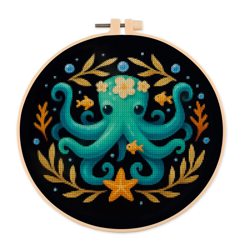  Cross Stitch Kit - Whimsical Octopus | Ocean Animal Craft | Diy Stitch Wall Decor - 20×20cm - image 0