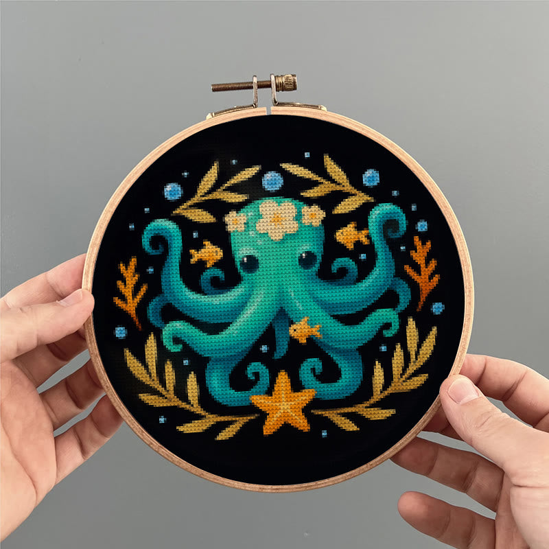  Cross Stitch Kit - Whimsical Octopus | Ocean Animal Craft | Diy Stitch Wall Decor - image 6