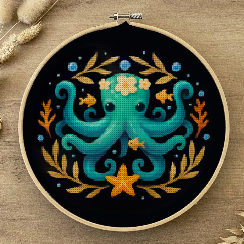  Cross Stitch Kit - Whimsical Octopus | Ocean Animal Craft | Diy Stitch Wall Decor - image 1