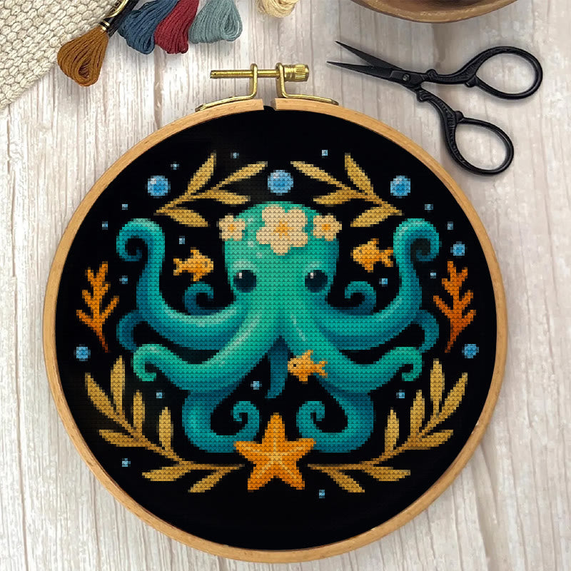  Cross Stitch Kit - Whimsical Octopus | Ocean Animal Craft | Diy Stitch Wall Decor - image 4