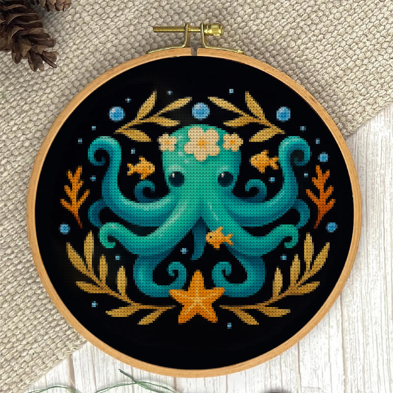  Cross Stitch Kit - Whimsical Octopus | Ocean Animal Craft | Diy Stitch Wall Decor - image 2