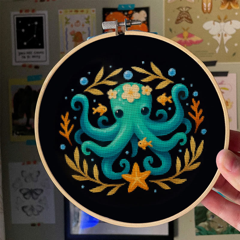  Cross Stitch Kit - Whimsical Octopus | Ocean Animal Craft | Diy Stitch Wall Decor - image 3
