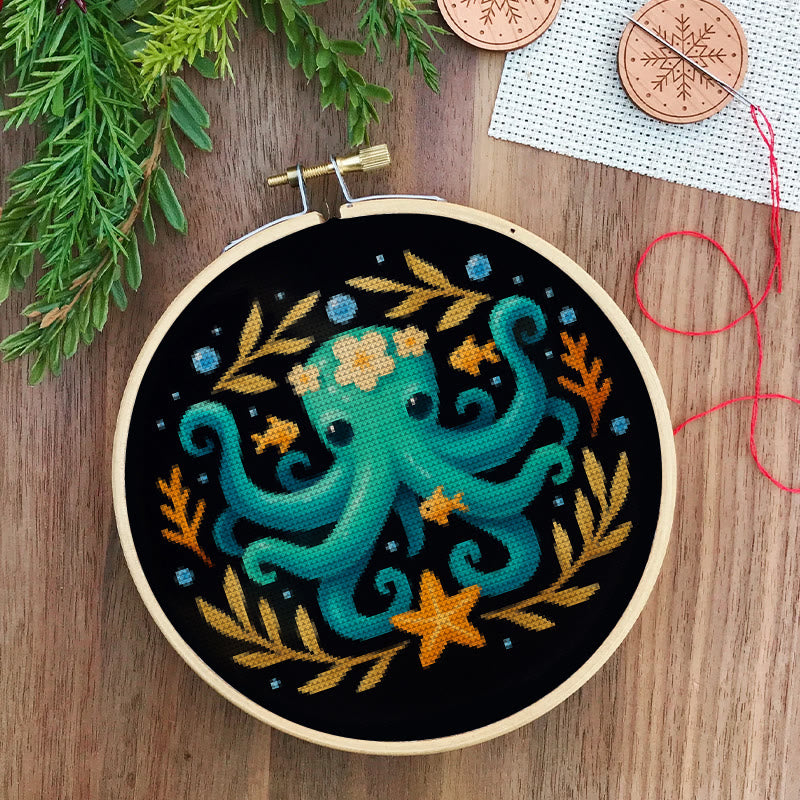  Cross Stitch Kit - Whimsical Octopus | Ocean Animal Craft | Diy Stitch Wall Decor - image 5