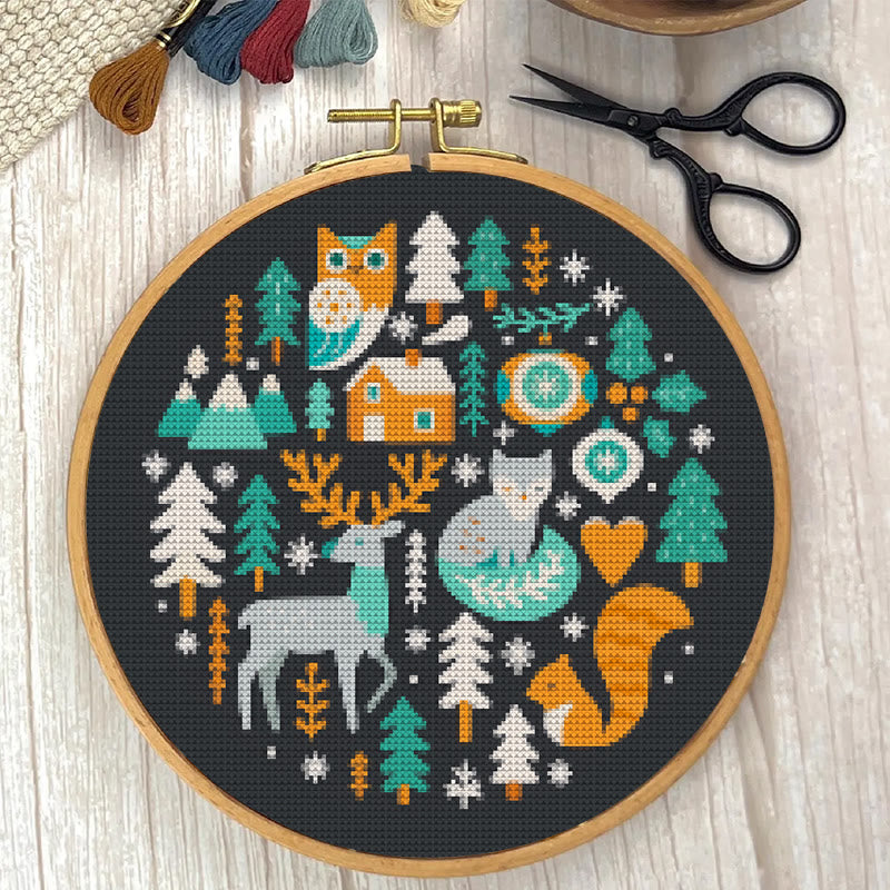  Cross Stitch Kit - Christmas Forest | Unique Holiday Ornament | Easy Handmade Needlecraft - image 1