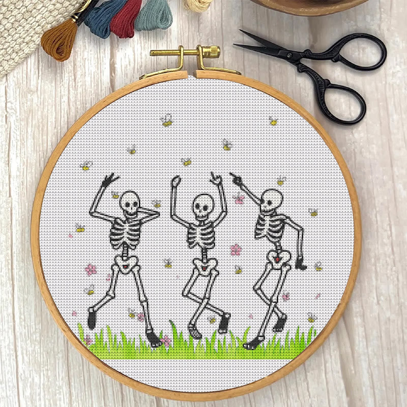  Cross Stitch Kit -  Skeleton Party | Spooky Halloween Craft | Beginner Needle Artwork - image 2