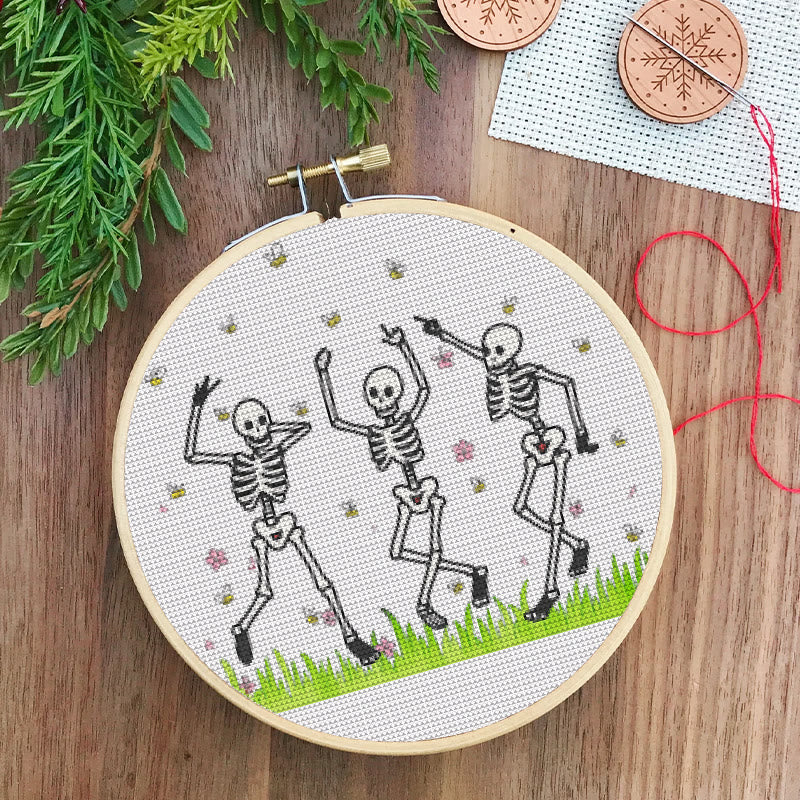  Cross Stitch Kit -  Skeleton Party | Spooky Halloween Craft | Beginner Needle Artwork - image 1