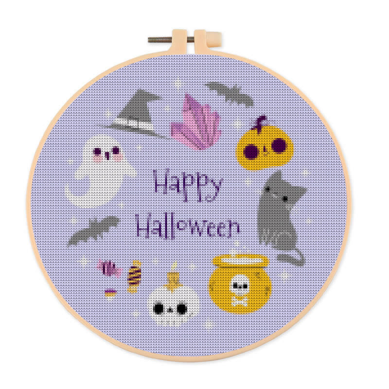  Cross Stitch Kit - Happy Halloween | Halloween Stitch Artwork | Diy Holiday Craft For Decoration - 20×20cm - image 0