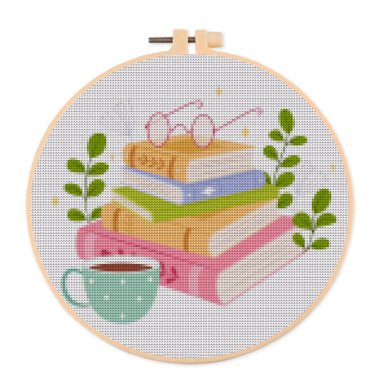  Cross Stitch Kit - Cosy Reading Time | Unique Gift For Books Lovers | Beginner Friendly Handicarft - 20×20cm - image 0