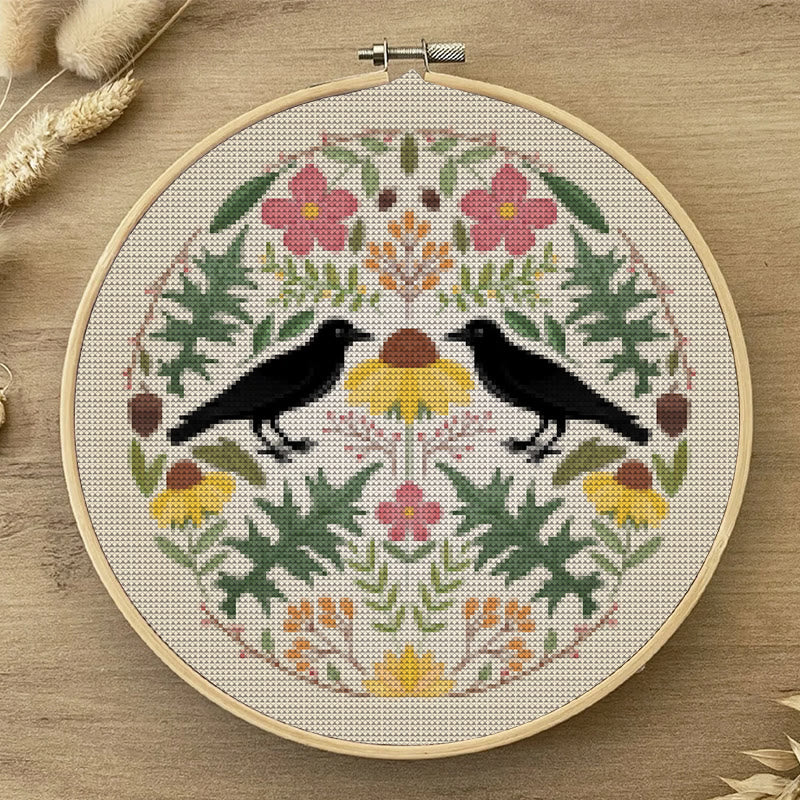  Cross Stitch Kit - Floral Ravens | Handmade Room Ornament | Diy  Needle Craft  - image 4