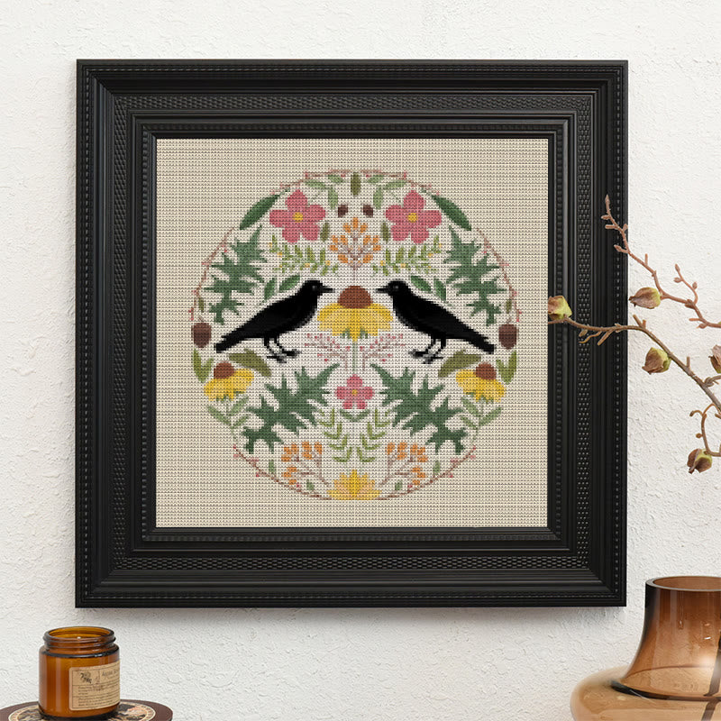  Cross Stitch Kit - Floral Ravens | Handmade Room Ornament | Diy  Needle Craft  - image 9
