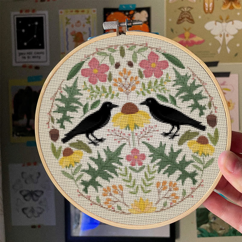  Cross Stitch Kit - Floral Ravens | Handmade Room Ornament | Diy  Needle Craft  - image 3