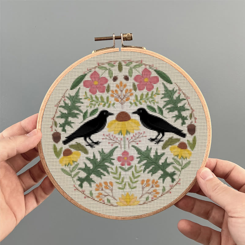  Cross Stitch Kit - Floral Ravens | Handmade Room Ornament | Diy  Needle Craft  - image 6