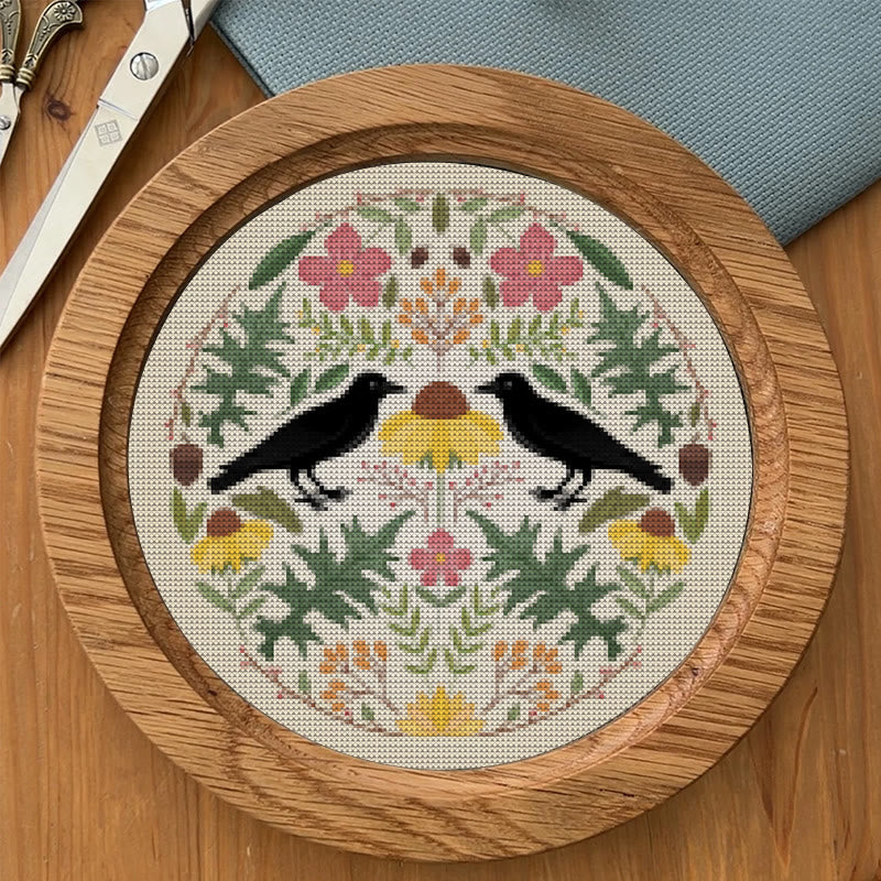  Cross Stitch Kit - Floral Ravens | Handmade Room Ornament | Diy  Needle Craft  - image 7