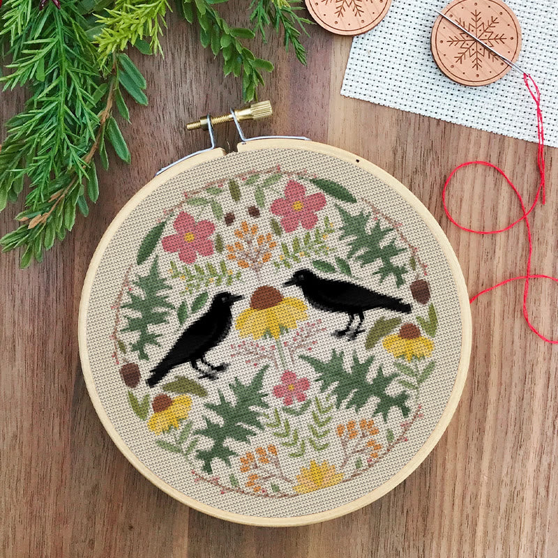  Cross Stitch Kit - Floral Ravens | Handmade Room Ornament | Diy  Needle Craft  - image 2