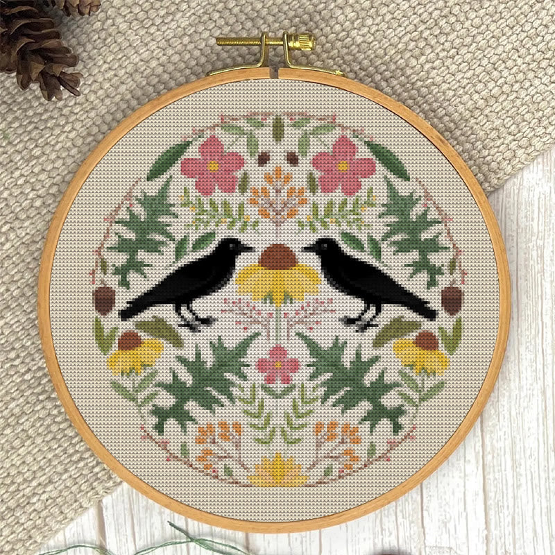  Cross Stitch Kit - Floral Ravens | Handmade Room Ornament | Diy  Needle Craft  - image 5