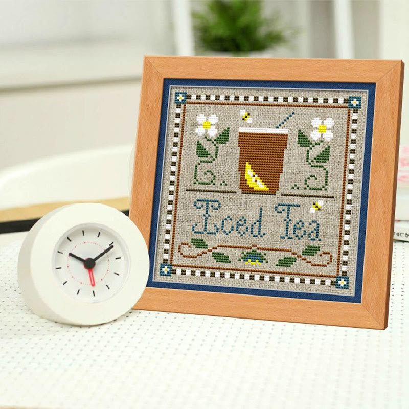  Cross Stitch Kit - Leisure Afternoon Time | Diy Desk Decor | Nice Handicraft For Coffee Lovers - Iced Tea - image 0