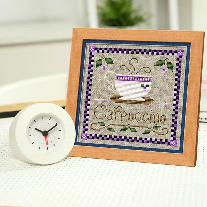  Cross Stitch Kit - Leisure Afternoon Time | Diy Desk Decor | Nice Handicraft For Coffee Lovers - Cappuccino - image 3